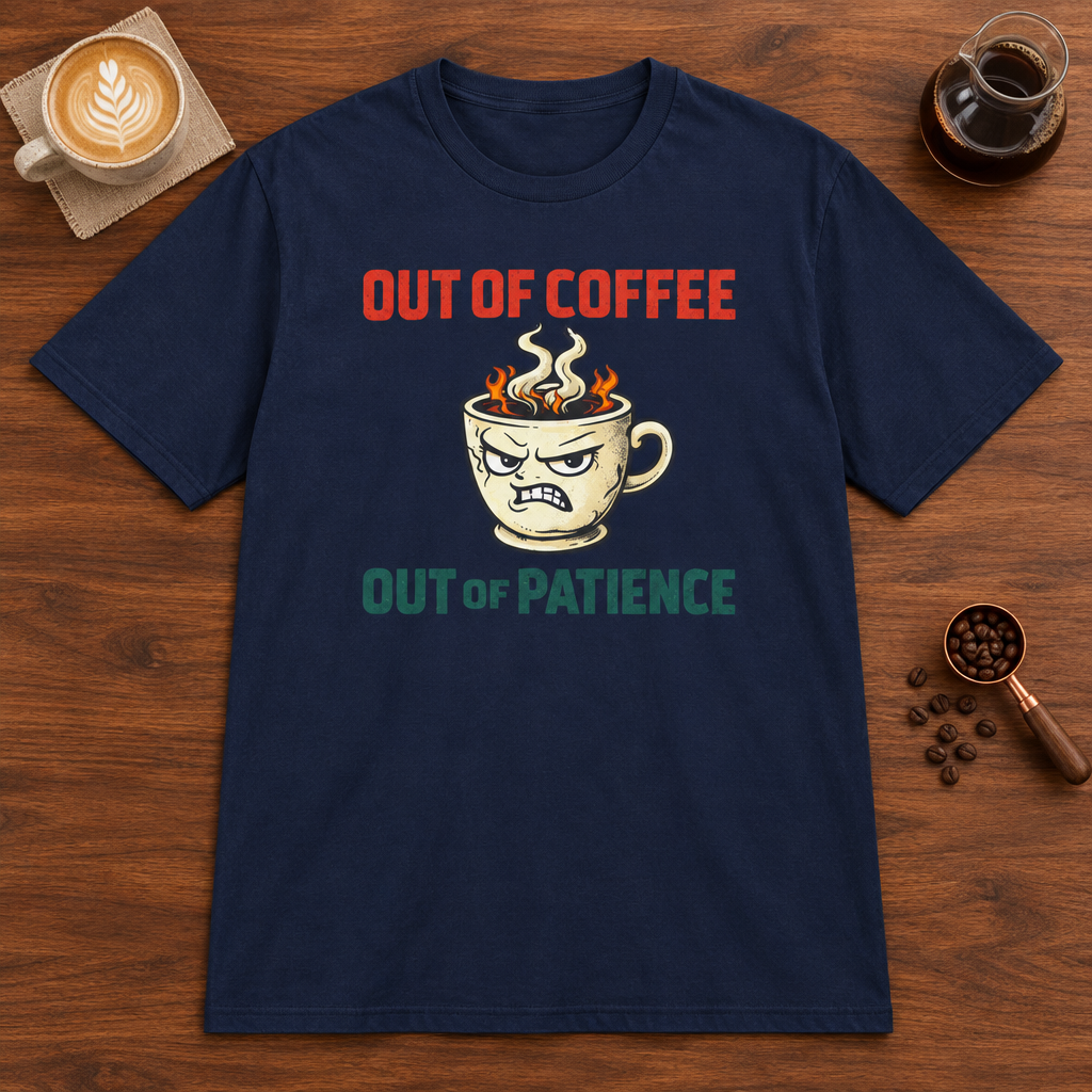 Out of Coffee T-Shirt Navy coffee bar mockup