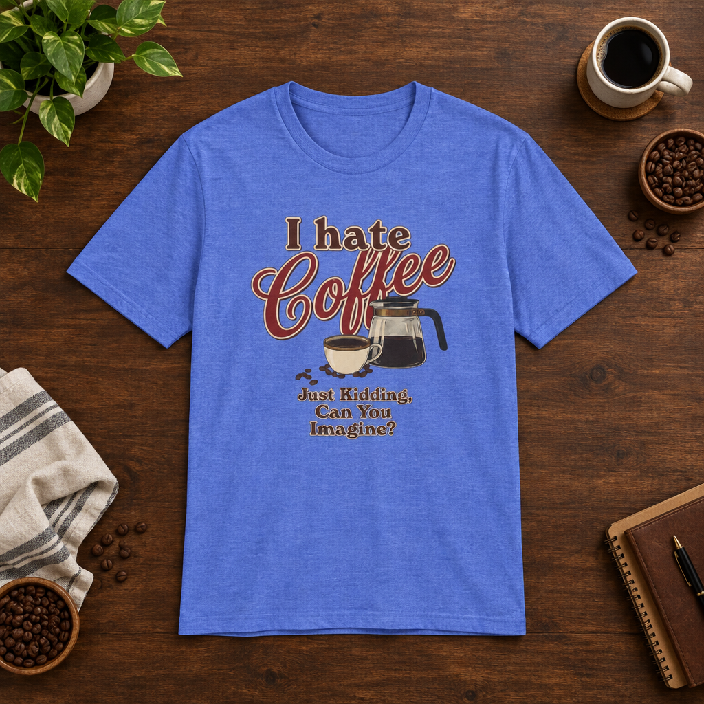 I Hate Coffee T-Shirt Heather Royal coffee-bar flat lay