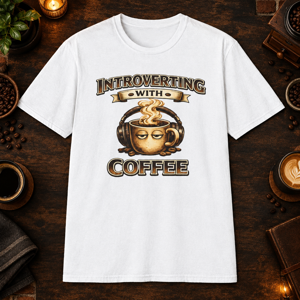Introverting with Coffee T-Shirt in Natural, zoomed lifestyle mockup