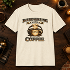 Introverting with Coffee T-Shirt in White, zoomed lifestyle mockup