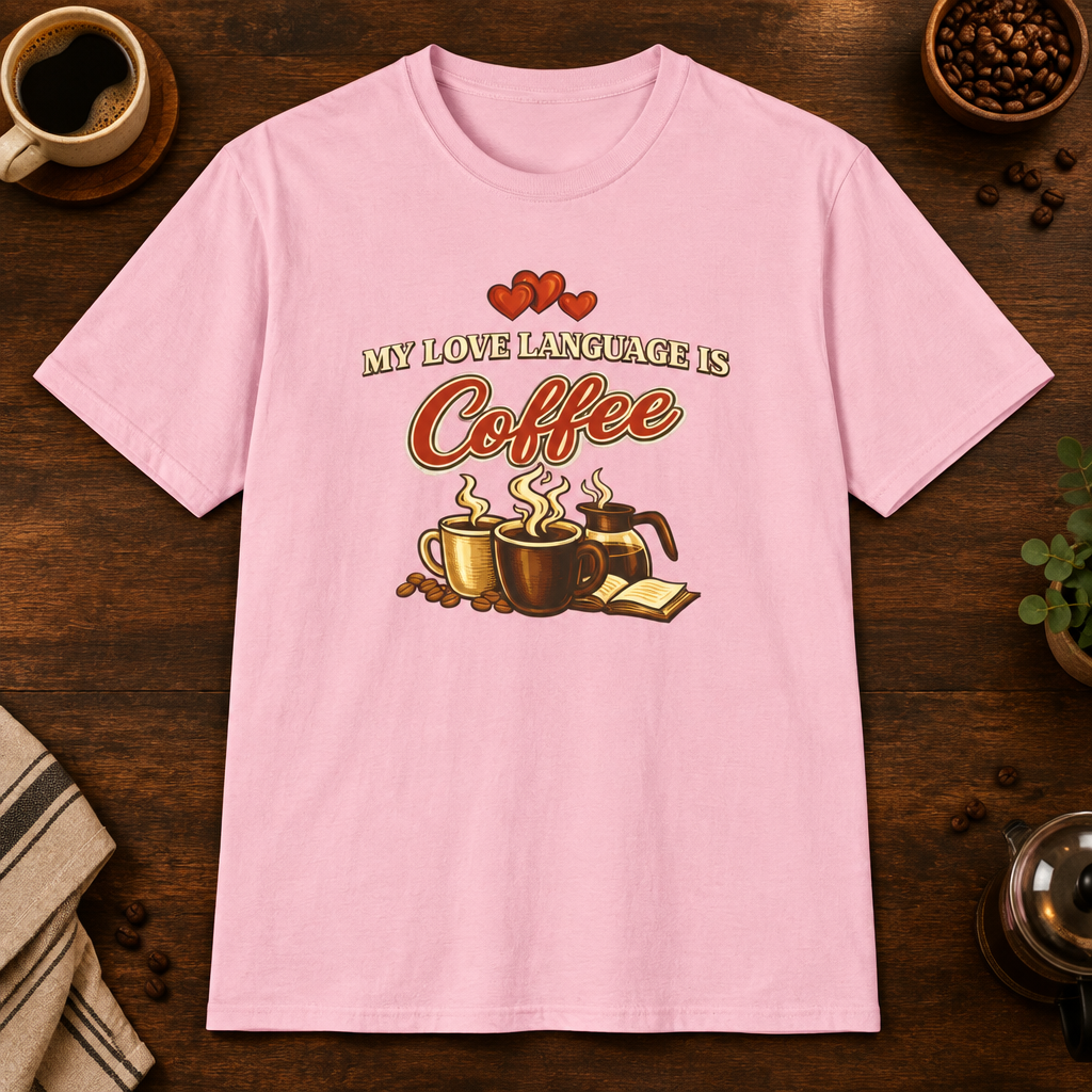Love Language T-Shirt Light Pink S square flat-lay mockup