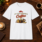 Love Language T-Shirt square coffee-bar flat-lay mockup