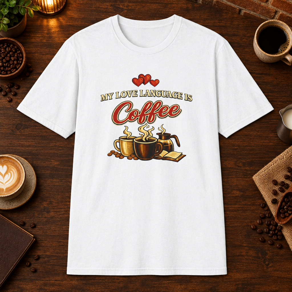 Love Language T-Shirt square coffee-bar flat-lay mockup