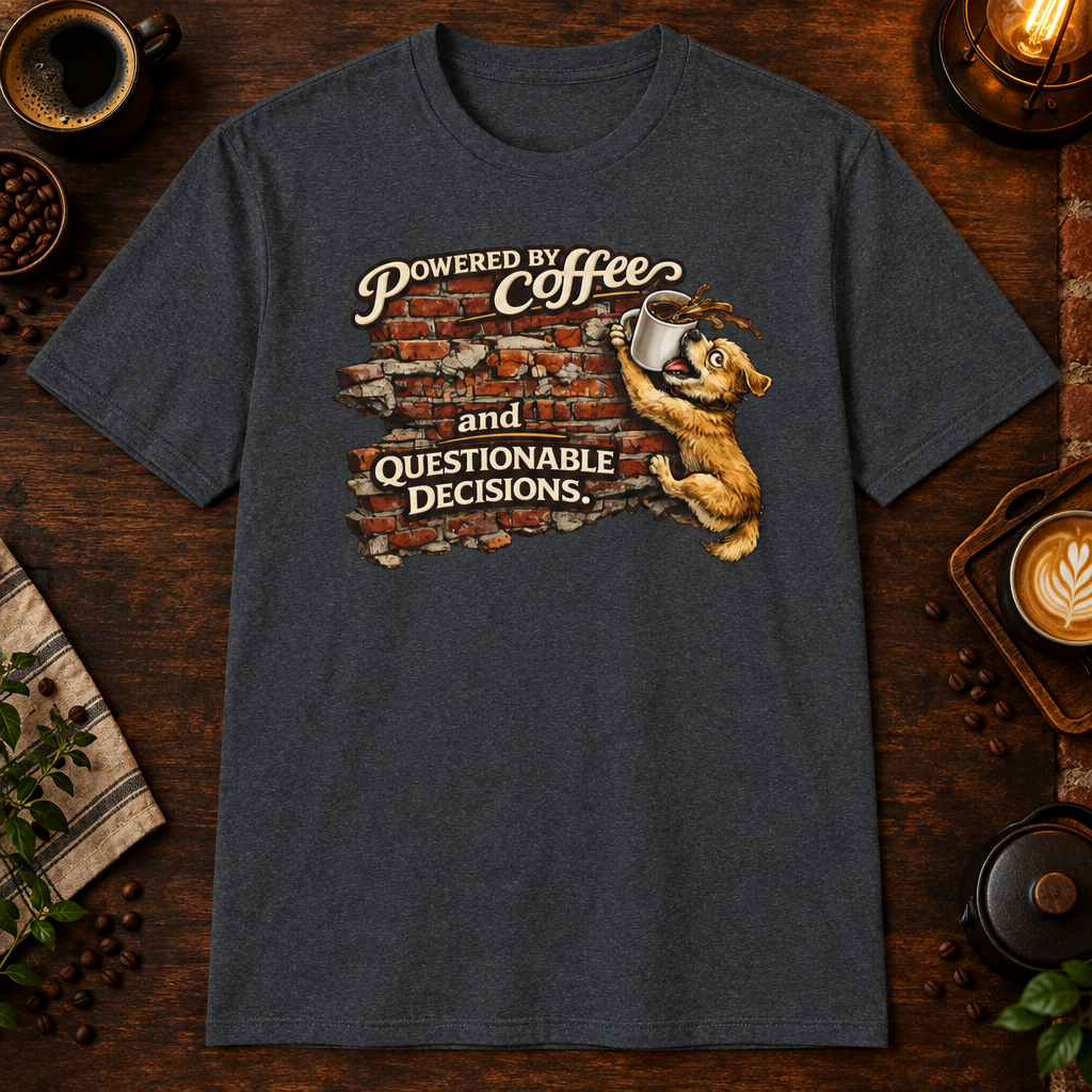 Powered by Coffee and Questionable Decisions - Dark Heather Grey